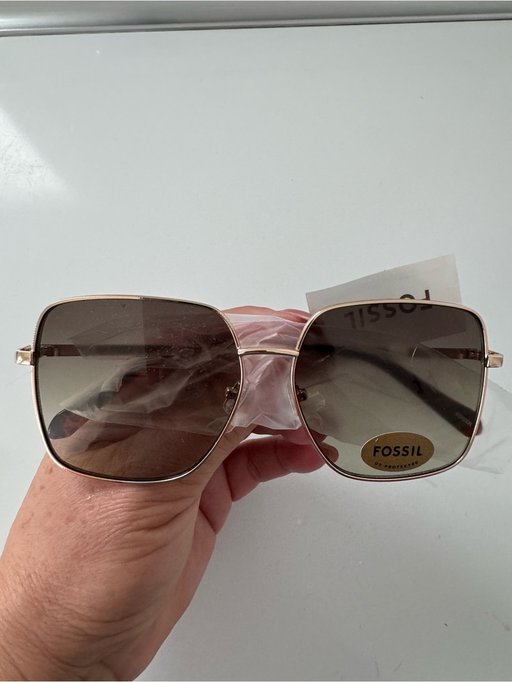 Fossil Women’s Gold Frame Brown Gradient Oversized Square Sunglasses